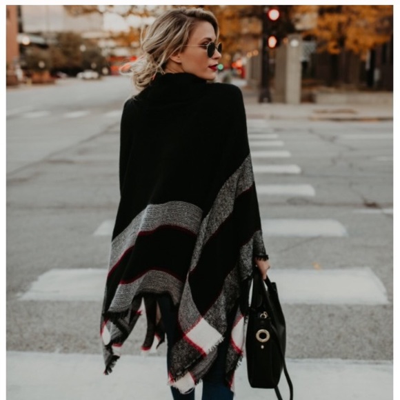 Sample Sale! New Comfy Cozy Chic Plaid Poncho - Picture 3 of 7